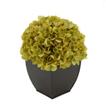 Artificial Hydrangea in Matte Brown Tapered Zinc Cube sage