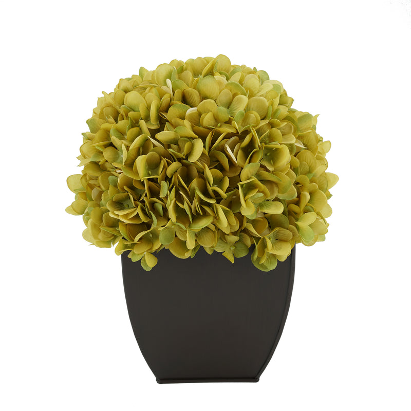 Artificial Hydrangea in Matte Brown Tapered Zinc Cube sage