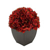 Artificial Hydrangea in Matte Brown Tapered Zinc Cube burgundy