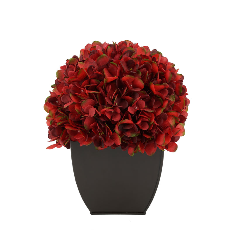 Artificial Hydrangea in Matte Brown Tapered Zinc Cube burgundy