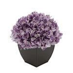 Artificial Hydrangea in Matte Brown Tapered Zinc Cube lavender