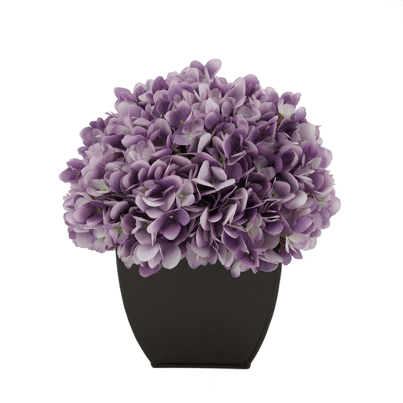 Artificial Hydrangea in Matte Brown Tapered Zinc Cube lavender