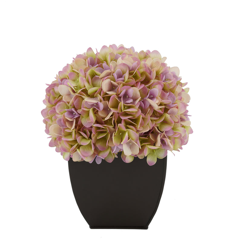 Artificial Hydrangea in Matte Brown Tapered Zinc Cube lilac