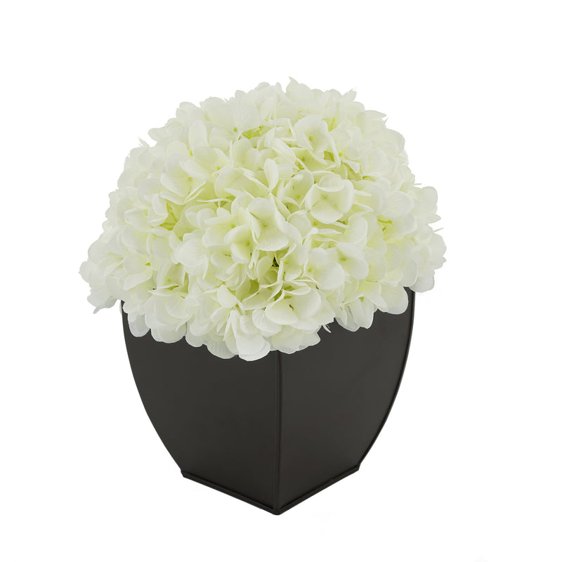 Artificial Hydrangea in Matte Brown Tapered Zinc Cube white