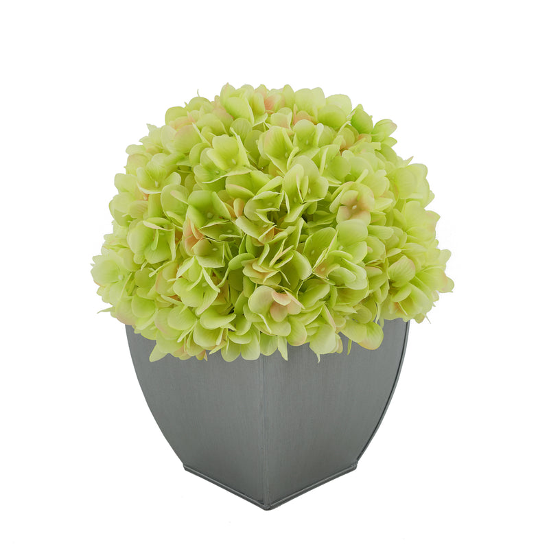 Artificial Hydrangea in Silver Tapered Zinc Cube green