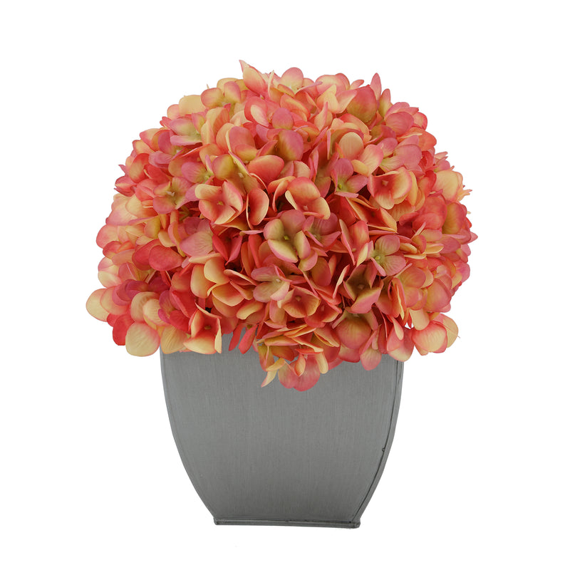 Artificial Hydrangea in Silver Tapered Zinc Cube coral