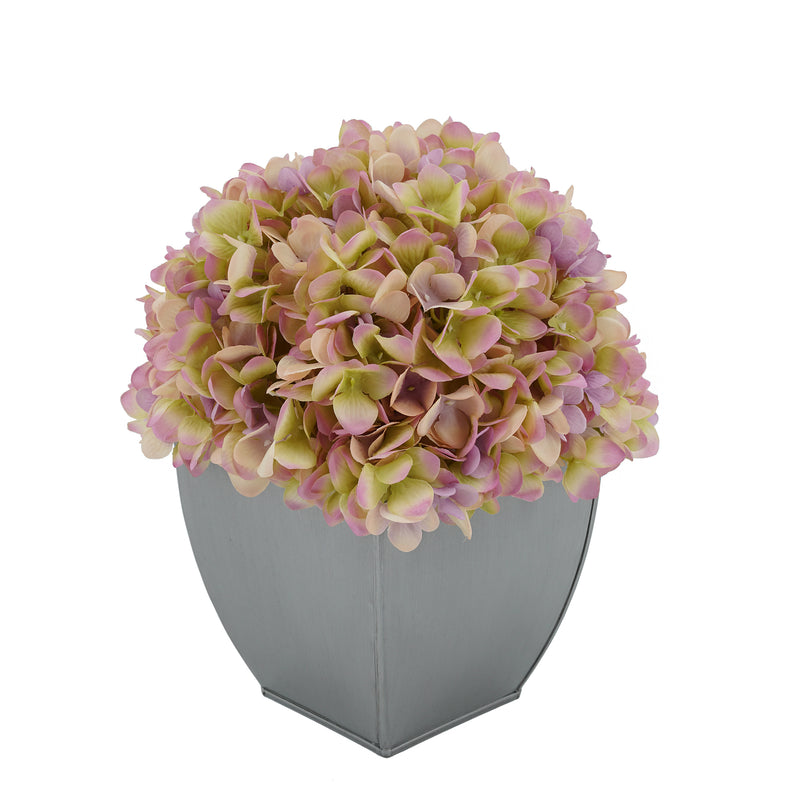 Artificial Hydrangea in Silver Tapered Zinc Cube lilac