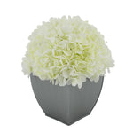 Artificial Hydrangea in Silver Tapered Zinc Cube white