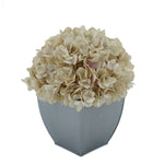 Artificial Hydrangea in Silver Tapered Zinc Cube antique ecru