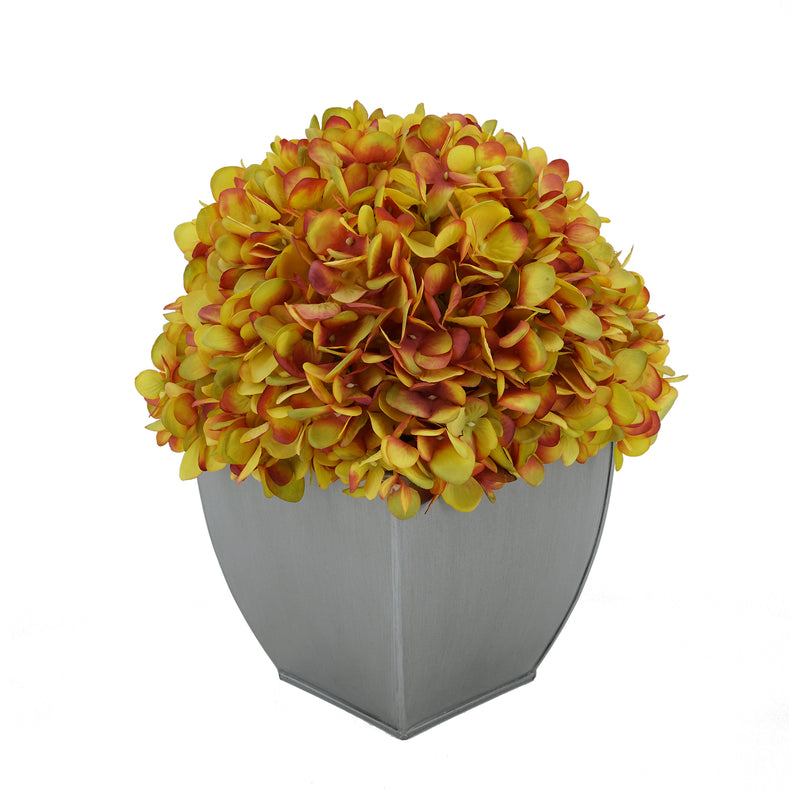 Artificial Hydrangea in Silver Tapered Zinc Cube gold