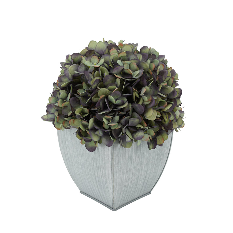 Artificial Hydrangea in Farmhouse Tapered Zinc Cube Antique Purple