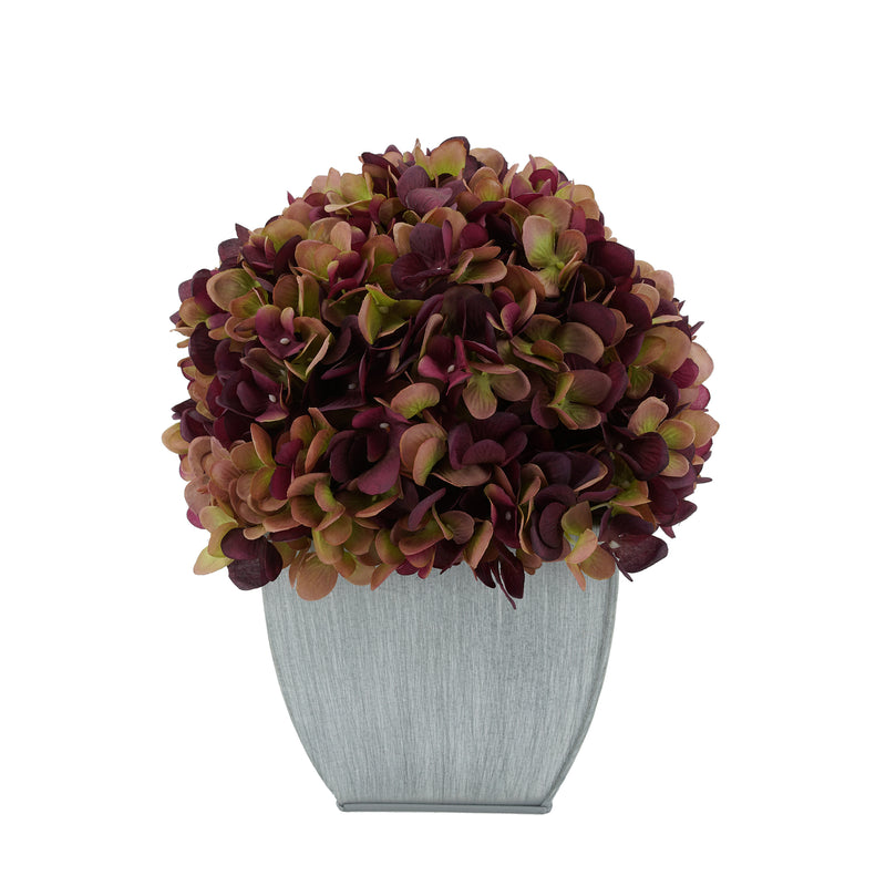 Artificial Hydrangea in Farmhouse Tapered Zinc Cube plum