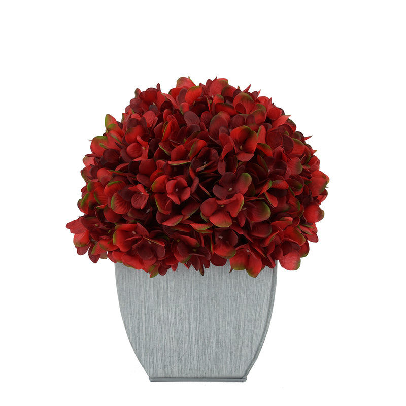 Artificial Hydrangea in Farmhouse Tapered Zinc Cube burgundy