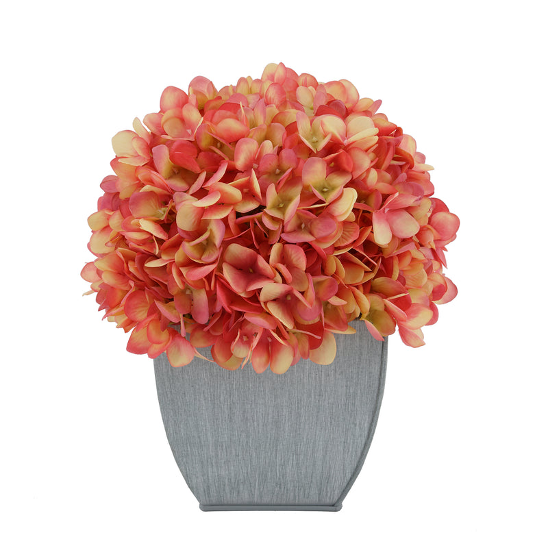 Artificial Hydrangea in Farmhouse Tapered Zinc Cube coral