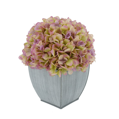 Artificial Hydrangea in Farmhouse Tapered Zinc Cube lilac