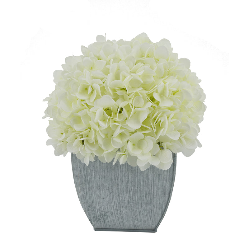 Artificial Hydrangea in Farmhouse Tapered Zinc Cube white