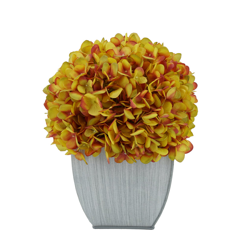 Artificial Hydrangea in Farmhouse Tapered Zinc Cube gold