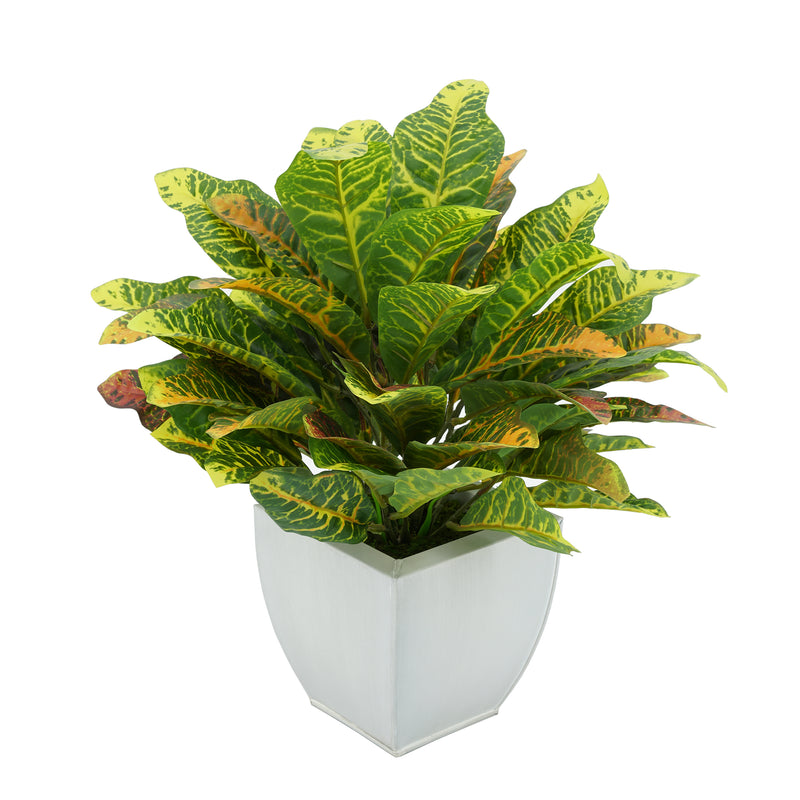 Faux Croton Houseplant in Cream Tapered Zinc Pot