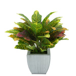 Faux Croton Houseplant in Farmhouse Tapered Zinc Pot