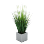 Faux Grass in Silver Square Zinc Cube