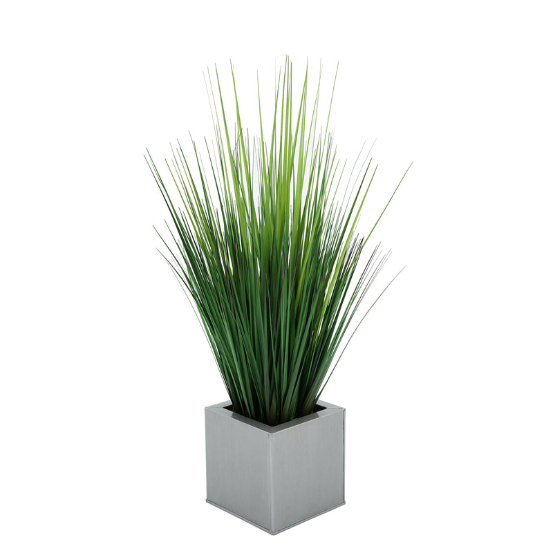 Faux Grass in Silver Square Zinc Cube