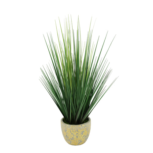 Faux Grass in Gold Foil Ceramic Pot