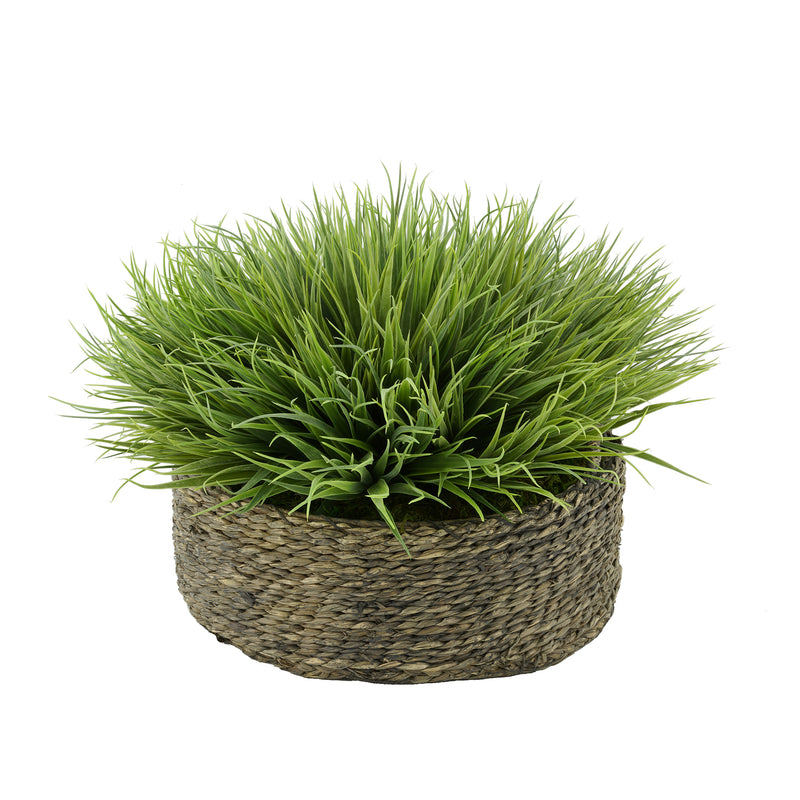 Faux Farm Grass in Large Seagrass Tray Basket