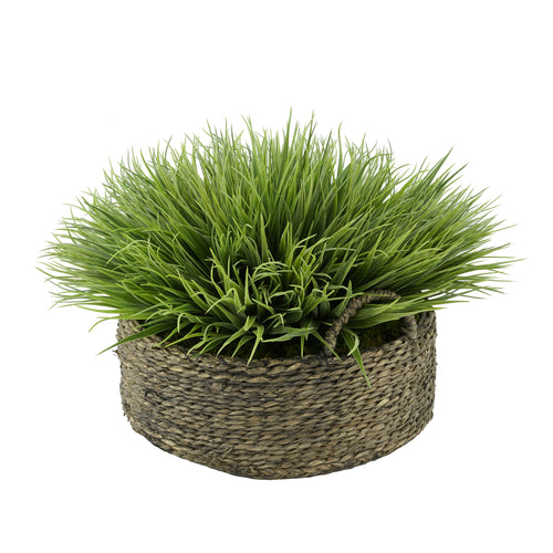 Faux Farm Grass in Large Seagrass Tray Basket