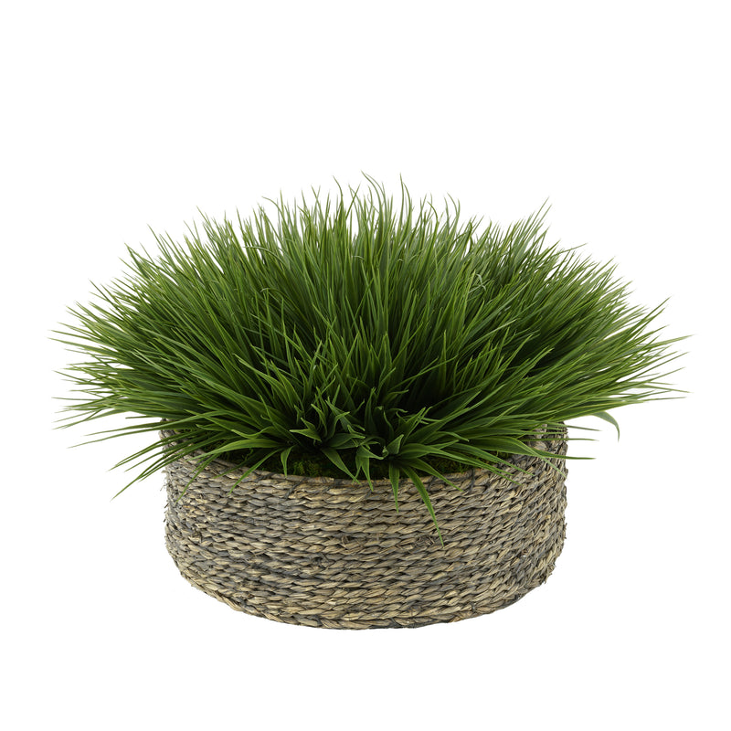 Faux Farm Grass in Large Seagrass Tray Basket