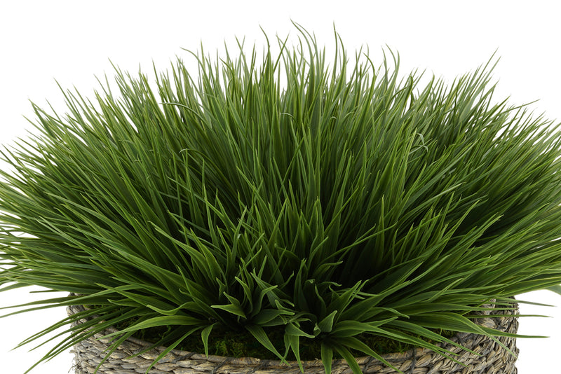 Faux Farm Grass in Large Seagrass Tray Basket