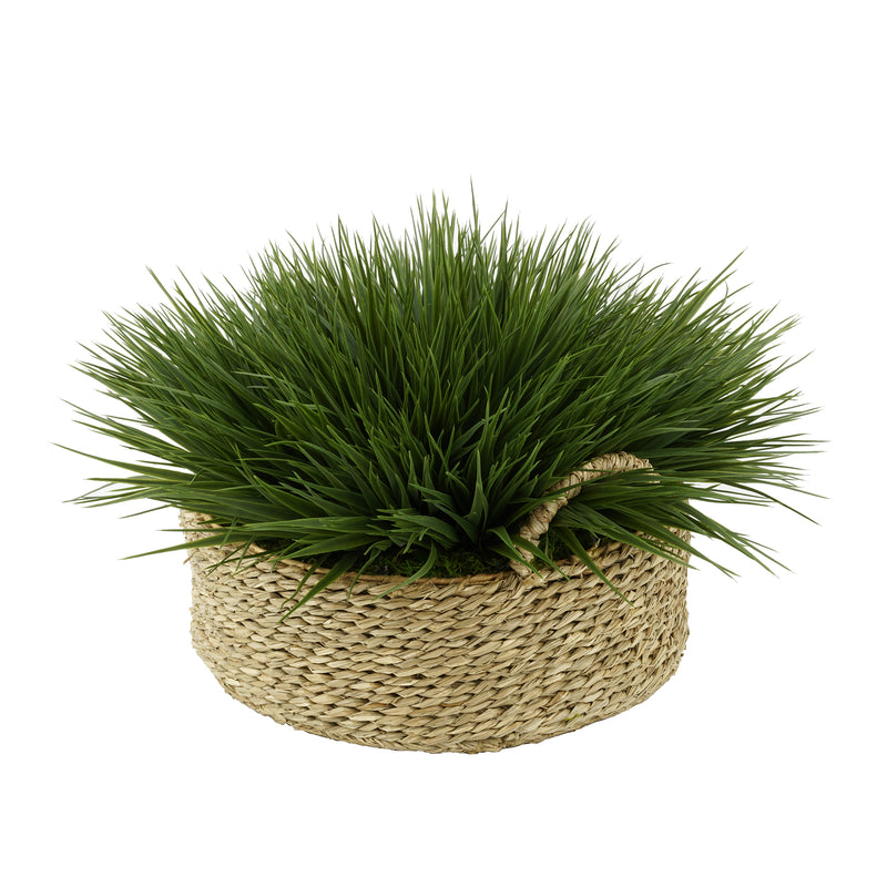 Faux Farm Grass in Large Seagrass Tray Basket