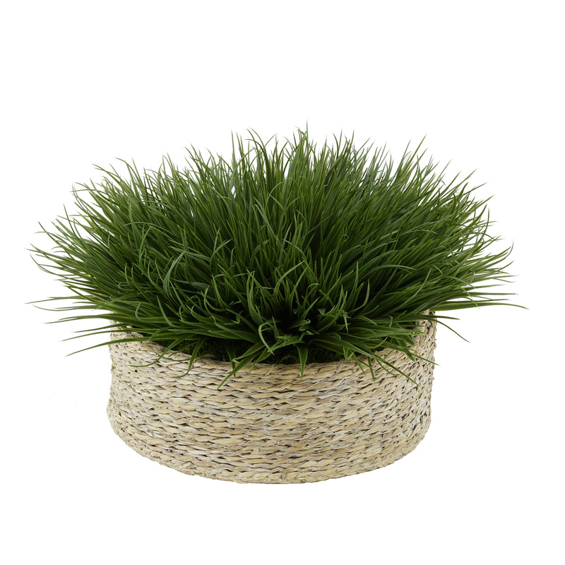 Faux Farm Grass in Large Seagrass Tray Basket