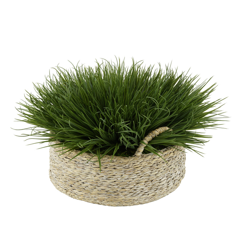 Faux Farm Grass in Large Seagrass Tray Basket