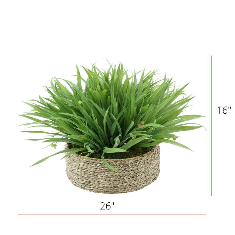 Faux Ribbon Grass in Large Seagrass Tray Basket