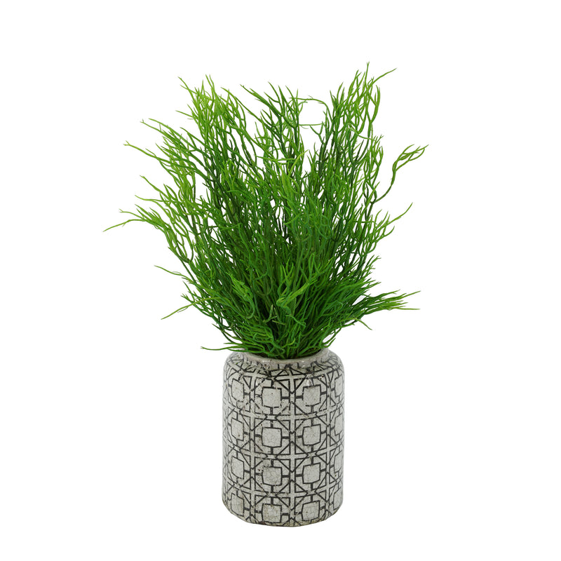 Faux Saltwort in Distressed Patterned Ceramic Vase