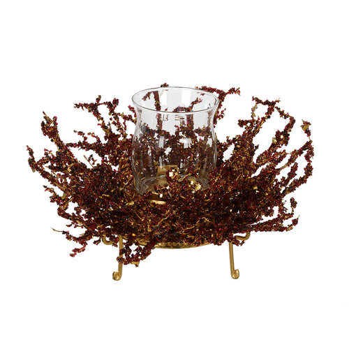 Burgundy/Gold Ice Single Candle Holder