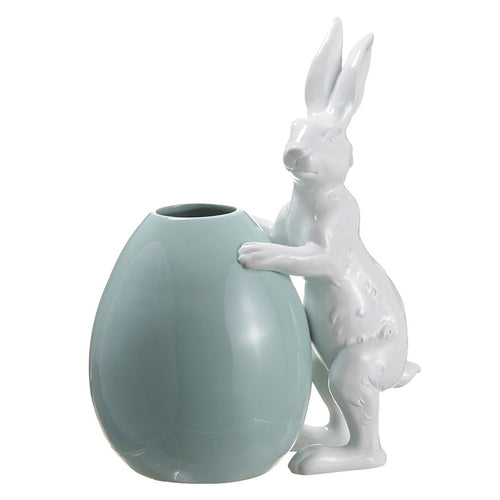 White Polyresin Bunny w/Turquoise Egg - House of Silk Flowers®
 - 2