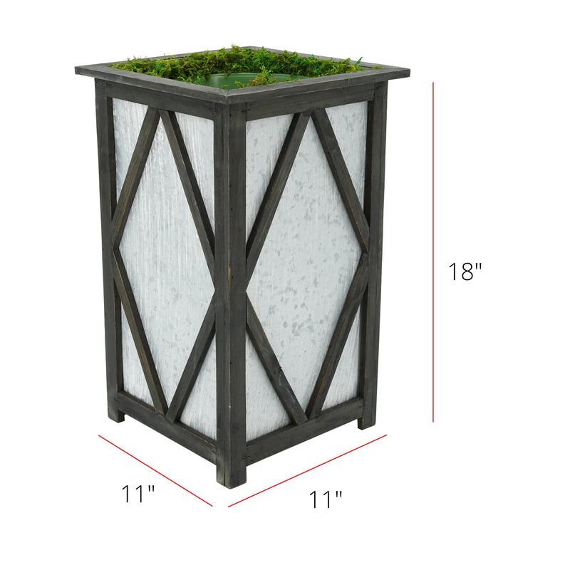 Large Tall Diamond Wood/Metal Planter Pot-in-a-Pot