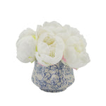 White Peonies in Blue/White Toile Ceramic